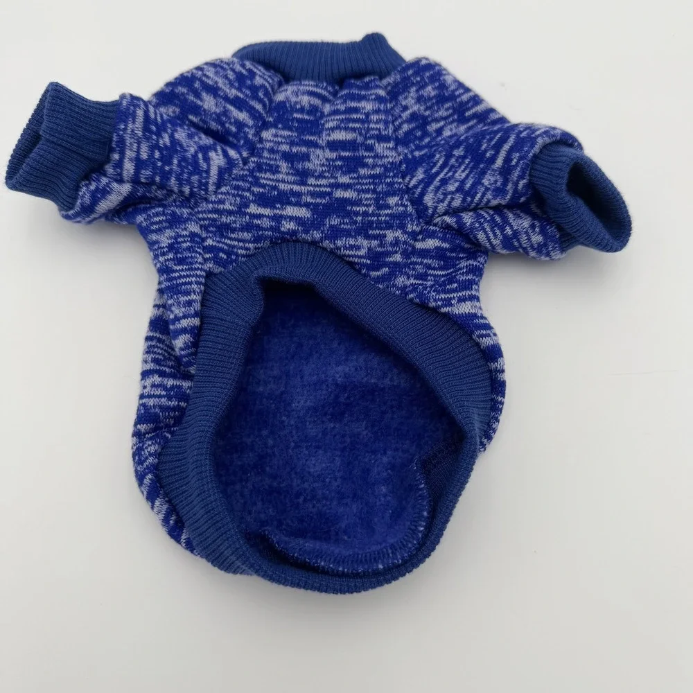 CLASSIC XXS Blue & White Knit Dog Sweater Fleece Lined Pet Pullover Warm Outfit